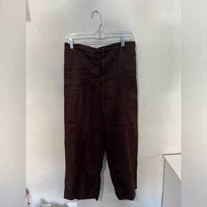 J Jill 100% Linen Pants Women’s MP Brown Wide Straight Leg Drawstring Waist XS‎